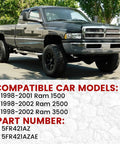 Dodge Ram truck front view highlighting Ram Cup Holder Instrument Panel Replacement compatibility for 1998-2002 models.