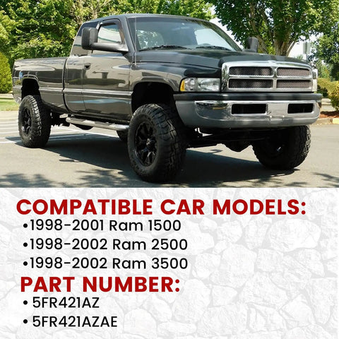 Dodge Ram truck front view highlighting Ram Cup Holder Instrument Panel Replacement compatibility for 1998-2002 models.