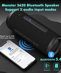 60W Outdoor Bluetooth Speaker With IPX8 Waterproof, Dual Pairing, shown with Bluetooth 5.4 connectivity next to a smartphone.