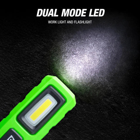 Workhorse 7 Inch Dual Mode LED Work Light With Magnetic Base And 360 Degree Hook Hands Free Underhood Beam in green