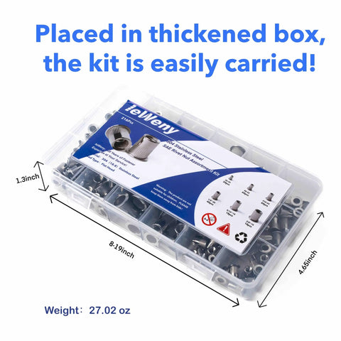 Pro Grade Stainless Steel Rivet Nut Assortment Kit For DIY Enthusiasts With 216 Pieces Of SAE Threaded Rivnuts in box