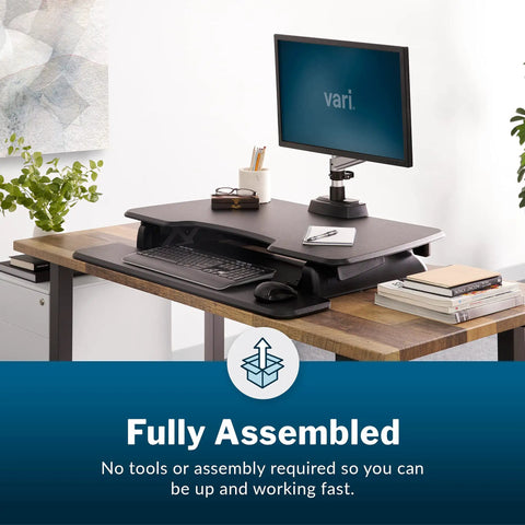 Two Tier Standing Desk Converter With Dual Handle Lift for Monitors and Accessories, 36 Inch Wide Sit Stand Riser, fully assembled