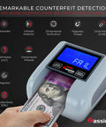 Fast Automatic Currency Counter And Counterfeit Detector With UV MG IR Sensors displaying counterfeit rejection on screen