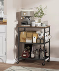 Smooth Rolling 3 Tier Kitchen Microwave Cart Sturdy Steel Build Easy Glide Casters with coffee station and storage.