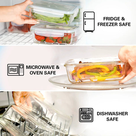 16 Piece Glass Meal Prep Set With 8 Containers Each 30 Oz, Fridge Freezer Microwave Oven Dishwasher Safe