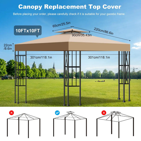 Durable 10x10 Canopy Replacement Top Cover With Double Layer Vented Sunshade, Waterproof And UV Resistant, installed on gazebo