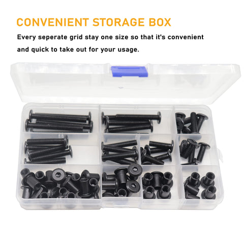 Go-To Black M6 Hex Drive Socket Cap Bolts Kit 35-Piece Allen Head Countersunk Heavy-Duty Furniture Fasteners Set With Nuts