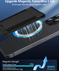 Dope MagSafe Wallet With Money Clip And Find My Tracking For IPhone 12 Through 17 Eight Card Slots RFID Blocking Rechargeable Stand Carbon Fiber Black showing magnetic attachment to phone