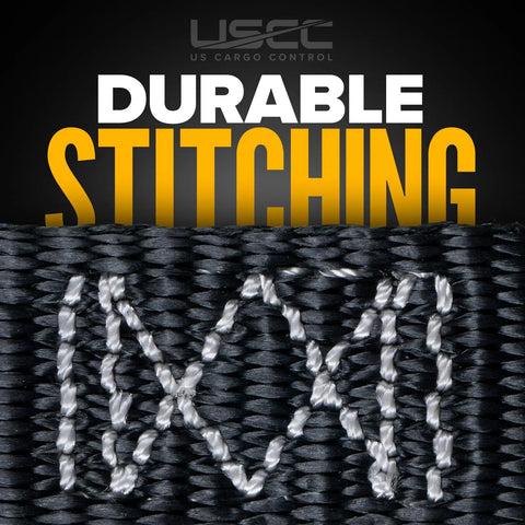 Close-up of stitching on Beefy Stainless Steel Ratchet Straps With S Hooks 1 Inch By 10 Feet 4 Pack For Boats ATVs.