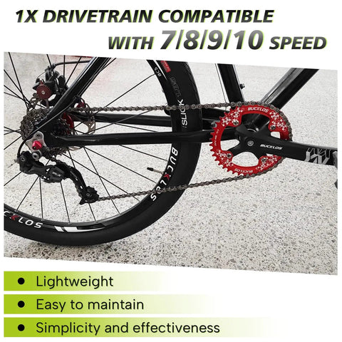1x drivetrain compatible with 7/8/9/10 speed bike featuring red 170mm MTB square taper crankset for single speed