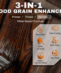 Close-up of brush applying 3-IN-1 Wood Grain Enhancer, water-based wood stain ideal for finishing cabinets and furniture.