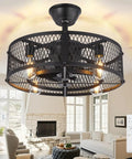 20 Inch Caged Ceiling Fan With Light Remote Dope Industrial Farmhouse Style Black For Living Room Bedroom Kitchen 6 Speeds
