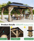 12x14 Heavy Duty Hardtop Gazebo With Double Metal Roof Wood Outdoor Pavilion With Privacy Curtains And Mosquito Netting Perfect For Backyard Garden Or Patio Weatherproof All Season Shelter Brown