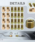 24 Piece 3/16 Brake Line Fittings Kit With 3/8-24 Threads, Inverted And Double Flare Unions And Nuts, 8 Unions And 16 Nuts, Essential Brake Line Repair Set For Flare Fittings, Heavy Duty Auto Grade DIY Gear. brass brake line fittings kit with 8 unions and 16 nuts