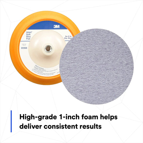 Stikit Disc Pad 8 Inch Coarse Grade For Paint Stripping, primer sanding, polishing; orange and gray foam core with texture detail.