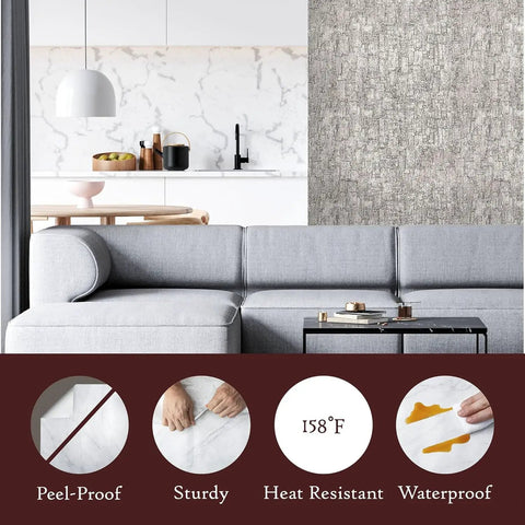 Living room with Silver Peel And Stick Wallpaper Self Adhesive Metallic Vinyl For Luxury Home Decor Boss Level Shine.
