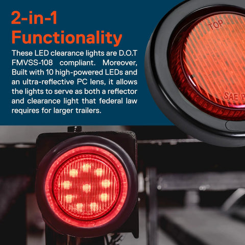 4 Pack 2 Inch Round LED Side Marker Light Kit With Amber And Red Lights, 12V, DOT Approved, Reflector Lens, Flush Mounted
