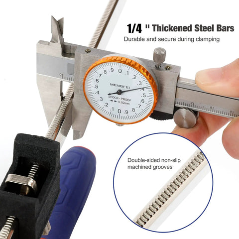 Two Piece 12 Inch Steel Bar Clamps With Reinforced Heavy Duty Bodies And Six Hundred Pound Jaw Capacity Built Like A Badass Workhorse For Woodworking Carpentry And Pro Diy Crews Needing Zero Slippage Grip with precision measuring caliper.