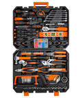 All In One 238 Piece Socket Wrench Auto Repair And Home DIY Tool Set with plastic toolbox, chrome plated tools visible