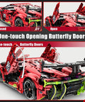 Remote Control Hypercar Building Kit With Five Fast Motors, 1835-Piece Set featuring open one-touch butterfly doors.