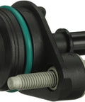 PCV valve for engine crankcase ventilation, black plastic body with green O-ring and 1/4 in bolt