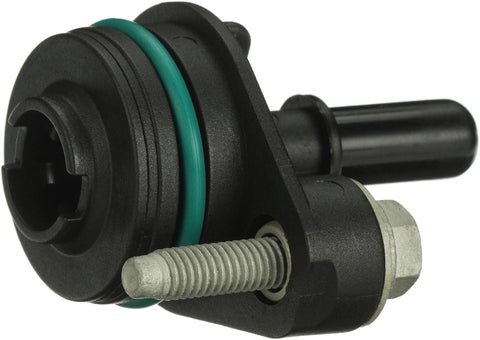 PCV valve for engine crankcase ventilation, black plastic body with green O-ring and 1/4 in bolt