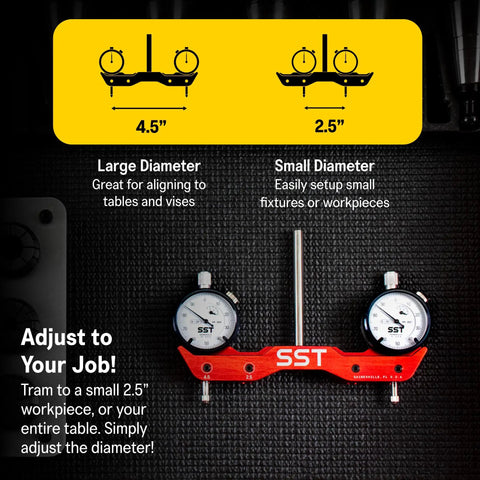Mini Mill and Lathe Tramming System for Quick Alignment and Calibration with 0.001 Inch Dial Indicators displayed on table