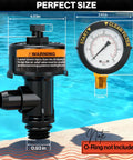 Swimables 98209800 air relief valve for Pentair pool filters, front view, black plastic body with pressure gauge.