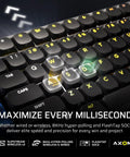 Next Level Wireless RGB Gaming Keyboard With Sleek Aluminum Build And Zero Clutter 99 Percent Layout Providing Crisp Feedback And Stream Deck Integration For A Clean Desk Flex Every True Gamer Swears By close-up of keyboard keys showing RGB lighting and features.