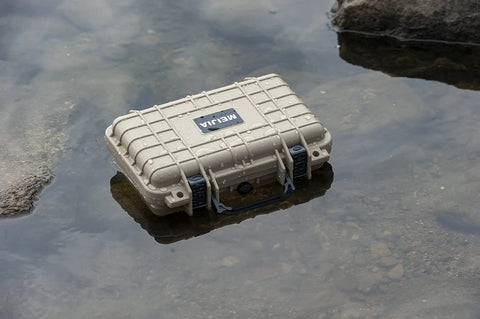 Rugged Portable All Weather Waterproof Hard Case With Customizable Foam For Drones Cameras And Gear The Dry Case You Can Trust IP67 Rated Protection For Travel Storage And Outdoor Adventures floating on water
