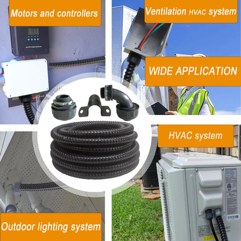 1/2 Inch Diameter 25 Foot Black Extra Flexible PVC Electrical Conduit Kit With Liquid Tight Non Metallic Sealtight Flex for wiring