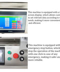 Hassle Free Automatic Desktop Conveyor Round Bottle Labeler 110V touch screen control panel and emergency stop button view.