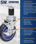 Heavy Duty 5 Inch Swivel Casters With Locking Brake, showcasing thickened brackets and smooth polyurethane wheels.
