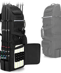 Fishing Rod Backpack Carrier for Eight Rods and Reels heavy duty tackle bag with MOLLE system, side view showing compartments.