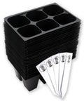 216-Cell Seed Starter Trays Set With Plant Stakes, 36 Trays Of 6-Cell Blocks, and reusable kit shown with plant stakes