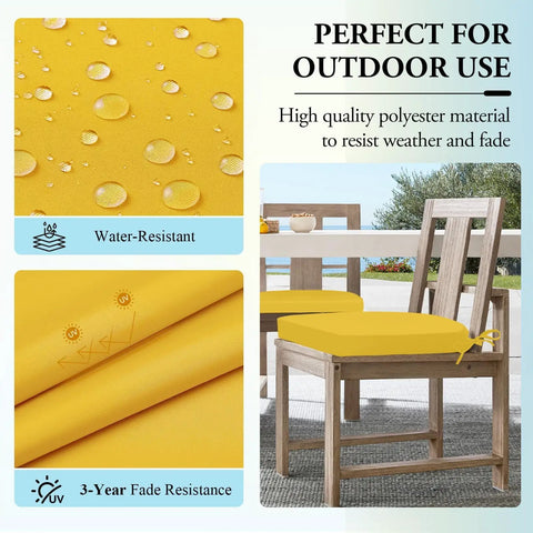 Outdoor Chair Cushions Set Of 4 Yellow 17 By 16 By 2 Inches Round Corner Water Resistant Non Slip with Straps for Patio Furniture
