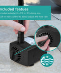 400 GPH Low Water Auto Shut Off Fountain Pump With LED Light for 3 To 5 Feet Fountains, flow control adjustment
