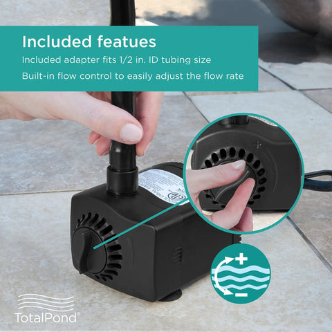 400 GPH Low Water Auto Shut Off Fountain Pump With LED Light for 3 To 5 Feet Fountains, flow control adjustment