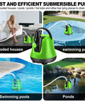 Submersible Sump Pump With Adjustable Flow for No Fuss Water Removal in pools, flooded homes, and ponds.