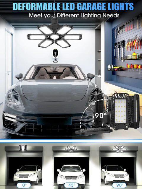 8 Pack LED Garage Light 180W 18000LM 6500K Beast Mode Bright Daylight Shop Ceiling Lights With 6 Adjustable Panels E26 E27