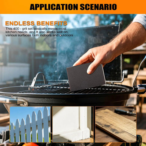 Person using Extra Fine 400 Grit Pro Grade Manual Sanding Sponge Sheet 4 Inch Pack Of Four for polishing grill surface