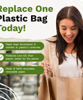 Woman holding Custom Kraft Paper Gift Bags With Handles For Full Branding Up To Five Sides Printed 115 GSM Recyclable Bags Ideal For Small Business