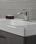 Classic Single Hole Chrome Bathroom Faucet With One Handle on modern sink with gray tile backdrop