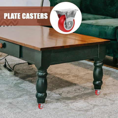 Six Pack Of Two Inch Rigid Rubber Casters With Steel Mounting Plate Heavy Duty Silent Rolling Wheels For Furniture Cart Workbench on coffee table legs