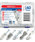Heavy Duty Drywall Anchor Kit With 80 Hollow Wall Anchors And 60 Screws packaging with various anchors displayed in front.