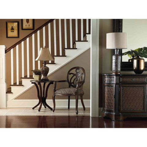 Basket Weave Resin Table Lamp In Gold Silver Coppery Metallic Finish With Three-Way Switch on carved base by staircase