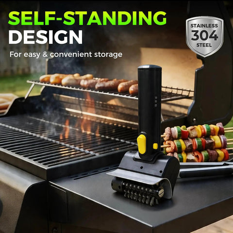 Cordless USB Rechargeable Grill Brush For Grillin On The Go With High Speed 1100 RPM Motor near barbecue grates
