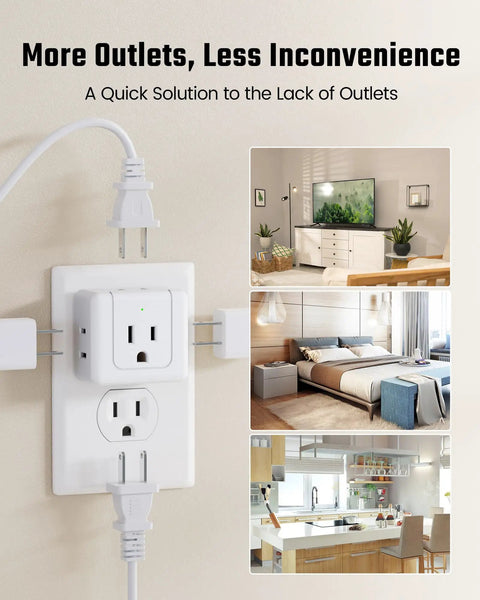 Five Way Wall Outlet Extender With 90 Degree Angled Side Plugs, Ultra Slim Flat 3 Prong Wall Adapter in home settings