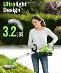 Person using Cordless 21V Weed Wacker With Dual Batteries And Charger 3 In 1 Metal Blade Trimmer Edger And Brush Cutter Powerful 650W Electric Yard Tool For Lawn Garden Easy Conversion No Brainer Setup on bushes