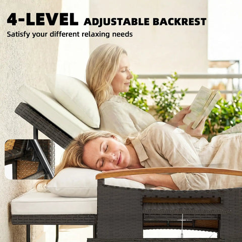 Rattan Outdoor Daybed With Storage Ottoman And Four In One Functionality Adjustable Backrest In Four Positions shown